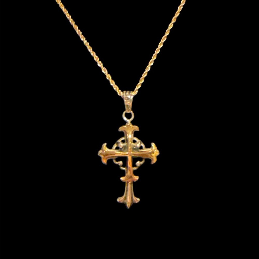 Gold and Silver Cross Pendant Necklace - Picture 5 of 7